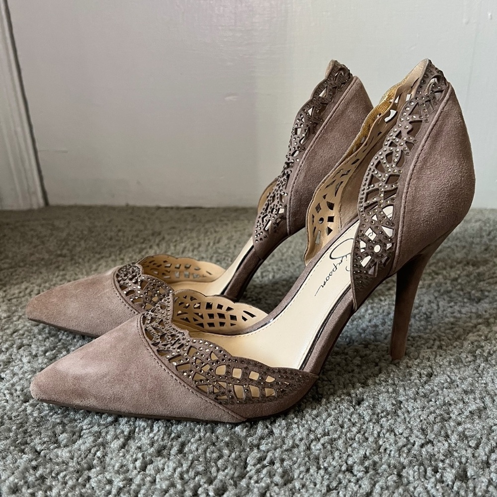 COPY - Jessica Simpson Suede Taupe Heels - W8.5/EU38.5